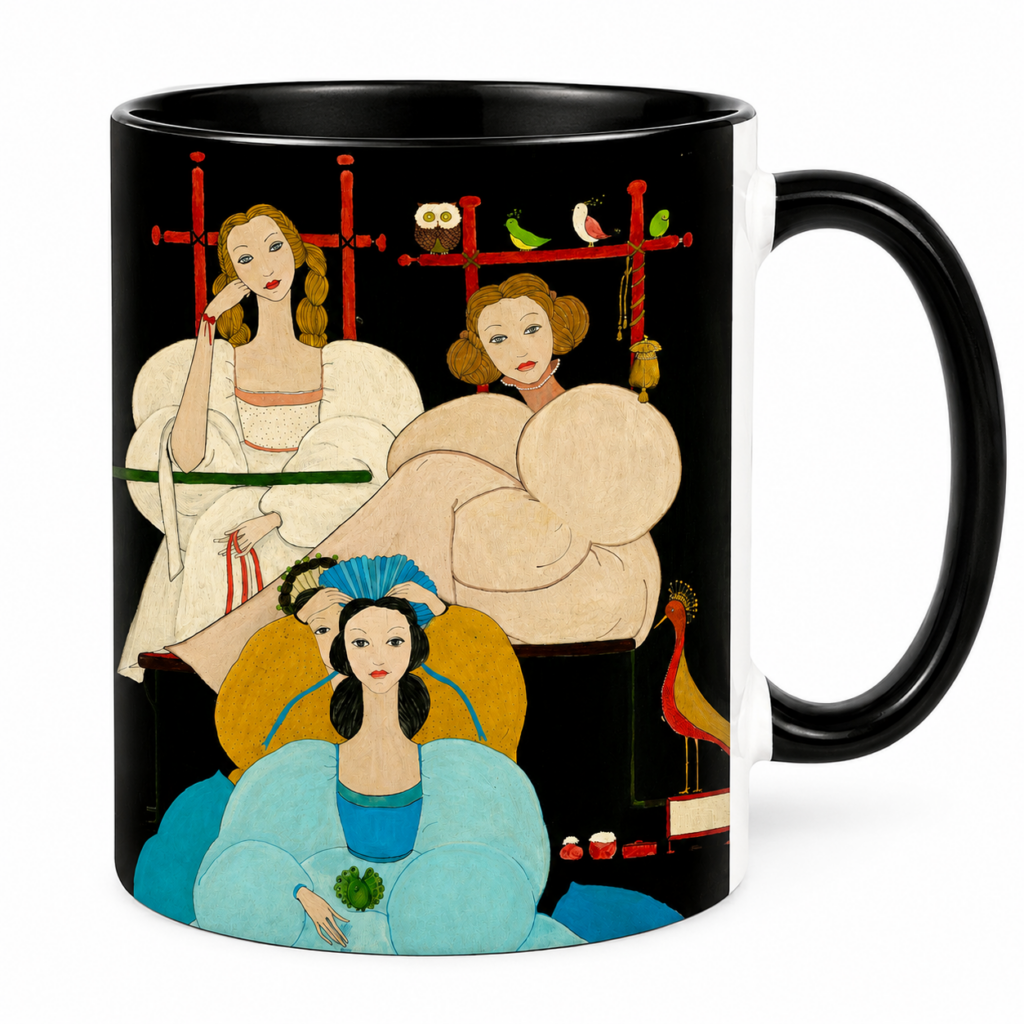 Artistic Ceramic Mug “Three Women and the Birds” – Artwork by Isabella Deganis