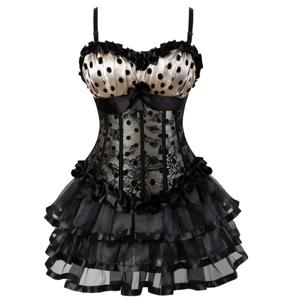 Black & White Polka Dot Lace Corset Dress ⭐ 4.8/5 – Vintage Bustier Mini Dress