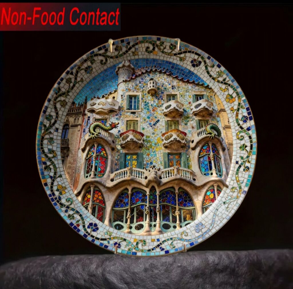 Gaudí Casa Batlló Mosaic Art Plate ⭐ 4.5/5 – Colorful Spanish Architecture Decorative Ceramic Piece